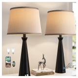 Seealle Modern Table Lamps Set of 2 - Touch Bedside Lamp for Nightstand with USB C+A,3-Way Dimmable Black Nightstand Lamps for Living Room Bedroom End Table with Grey Shade