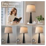 Seealle Modern Table Lamps Set of 2 - Touch Bedside Lamp for Nightstand with USB C+A,3-Way Dimmable Black Nightstand Lamps for Living Room Bedroom End Table with Grey Shade