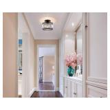 Wuhuyipi Crystal Black Ceiling Lights 9 Inch Modern Semi Flush Mount Ceiling Light Fixture,Farmhouse Rustic Chandelier for