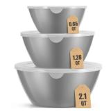 CherHome Mixing Bowls with Lids Set of 3,Lightweight Serving Bowl with lid,Nesting Plastic Salad Bowls with Lids for Kitchen Prepping,Baking,Serving,Microwave Safe,Dishwasher Safe (Grey)
