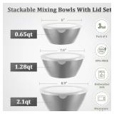 CherHome Mixing Bowls with Lids Set of 3,Lightweight Serving Bowl with lid,Nesting Plastic Salad Bowls with Lids for Kitchen Prepping,Baking,Serving,Microwave Safe,Dishwasher Safe (Grey)