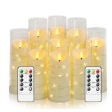 Eebuss Flameless Candles with Embedded Star String, Battery Operated LED Pillar Candles with Timer and Remote Control,Home Decorating for Ambiance Set of 9 (Ivory)