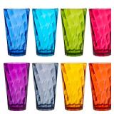 US Acrylic Optix Plastic Reusable Drinking Glasses (Set of 8) 20oz Water Cups in Jewel Tone Colors | BPA-Free Tumblers, Made in USA | Top-Rack Dishwasher Safe