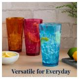 US Acrylic Optix Plastic Reusable Drinking Glasses (Set of 8) 20oz Water Cups in Jewel Tone Colors | BPA-Free Tumblers, Made in USA | Top-Rack Dishwasher Safe