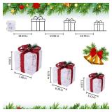 Christmas Decorations, Set of 3 Christmas Lighted Gift Boxes, Battery Operated Xmas Present Boxes, Warm White LED with Bows for Indoor Christmas Tree, Yard, Home Decor