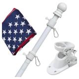 Flag Pole Kit with 3x5 American Flag - Includes 5ft Heavy Duty Tangle Free Flagpole,Embroidered 3X5 US Flag,Aluminum Mount Holder Bracket,Metal Flagpoles for Outside House,Porch,Outdoor - White