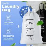 Travel Laundry Bag - 2-Pack - Fun Print Design Bags for Dirty Clothes, Extra Large Capacity, Durable Water Resistant Fabric, Sturdy Drawstring Closure (Black-White | Laundry)