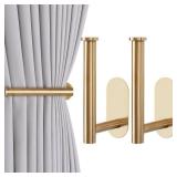 Groleca 2 Pack Adhesive Curtain Holdbacks Curtain Tie Backs Curtain Holdbacks No Drill Curtain Pull Backs Adhesive Curtain Hooks Curtain Holders for Drapes (2, Gold)