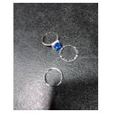 RKKOJJO 925 Sterling Silver Ring 3 Piece Set Engagement Ring Cubic Zirconia Ring Gemstone Rings Blue Diamond Ring Statement Ring Eternity Band Wedding Rings for Women Size 8