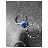 RKKOJJO 925 Sterling Silver Ring 3 Piece Set Engagement Ring Cubic Zirconia Ring Gemstone Rings Blue Diamond Ring Statement Ring Eternity Band Wedding Rings for Women Size 8