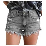 onlypuff Womens Denim Shorts Destressed Jean Shorts Grey Casual Shorts Stretchy Jeans L