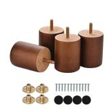 Maricome 3 in Wooden Legs Set of 4, Solid Round Wood Replacement Feet Predrilled M8 Boltï¼Suitable for Sofa Couch Dresser Ottoman Cabinets Chair Screw in
