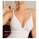 LODAY Shapewear Bodysuits for Women Deep V Neck Body Suit with Built in Bra White,XL