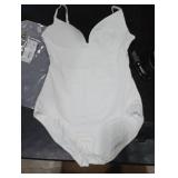 LODAY Shapewear Bodysuits for Women Deep V Neck Body Suit with Built in Bra White,XL