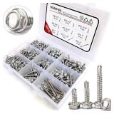 410 Stainless Steel Self Tapping TEK Screws Assortment,#8#10#12 Hex Head Self Drilling Screws for Metal