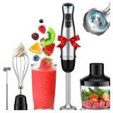 KOIOS Immersion Blender, 1100W 5-in-1 Multi-Purpose Hand Blender, 12-Speed, 600ml Beaker, 500ml Chopper, Egg Whisk, Milk Frother, Black