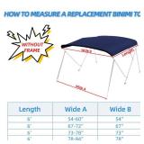 Zenicham 3 Bow Fade and Crack Resistant Bimini Top Replacement Cover 600D Marine Grade Polyester Waterproof Sun Shade Boat Canopy Easy Install Zipper Sleeves Boat Awning,Navy 6