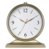 AYRELY Vintage Desk Clock Silent-Non-Ticking 10-inch dial Table Clock,Retro Mantel Clocks and Easy to Read for Living Room, Bedroom, Shelf Decoration, Fireplace, Farmhouse Decor (Gold)