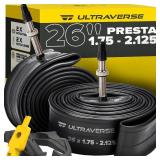 Ultraverse Bike Inner Tube for 26 X 1.75/1.95/2.10/2.125 inch Bicycle tire Sizes with Presta Valve - Rubber Tubes for Mountain and Trail, Cruisers, MTB, and All Terrain Bikes Set of 2