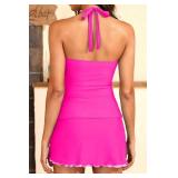 Tempt Me Women Tankini Swimsuits with Skirt - Pink Two Piece Tummy Control Bathing Suit Loose Fit 2025 Swimwear XL
