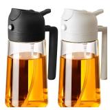 SWEET VIEW 2PCS Oil Sprayer for Cooking, 16oz/470ml 2 In 1 Glass Olive Oil Sprayr & pourer for Kitchen, Air Fryer, Cooking, Salad, BBQ (Black,White)