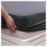 PURE ERA Jersey Knit Cotton Fitted Bottom Sheet ONLY (No Flat Sheet or Shams) Deep Pocket Up to 15 to 20 Ultra Soft Comfy Breathable Charcoal Black King
