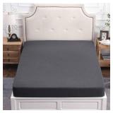 PURE ERA Jersey Knit Cotton Fitted Bottom Sheet ONLY (No Flat Sheet or Shams) Deep Pocket Up to 15 to 20 Ultra Soft Comfy Breathable Charcoal Black King