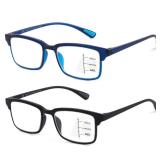 CARA Premium 2 Pack Progressive Multifocus Reading Glasses, Lightweight TR90 Frame Anti-blue Light Computer Readers, Standard for Distance Range Approx 20ft, Black& Blue,1.5x