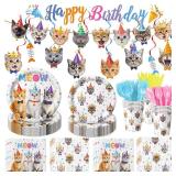 MultiPCS Cat Birthday Decorations Cat Birthday Party Supplies - Includes Plates, Napkins, Cups, Cutlery, Banner, Hanging Swirl for Cat Birthday Party Decorations, Serves 24