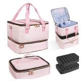 YUYAFN Nail Polish Organizer Case - Holds 84 Bottles Nail Polish & Nail Lamp Large Nail Polish Organizer Bag for Manicure Tools, Nail Polish Kit (Pink)