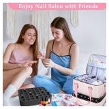 YUYAFN Nail Polish Organizer Case - Holds 84 Bottles Nail Polish & Nail Lamp Large Nail Polish Organizer Bag for Manicure Tools, Nail Polish Kit (Pink)