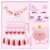 Cat Birthday Party Decoration Kitty Cat Balloons Cat Kitty Birthday MEOW Banner Meow Party Supplies Pink Cat Kitty Cake Decoration