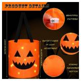 Sadnyy 1 Pcs Halloween Trick or Treat Bags Light up for Kids Pumpkin Candy Bucket LED Halloween Treating Baskets Reusable Goody Tote Bag for Party Favor Supplies(Orange)