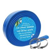 YASHINE 1-1/2*100ft Pool Backwash Hose, Extra Heavy Duty PVC Hose, Weather and Burst Resistant Lay Flat Water Hose, For Swimming Pool Drain, Pool Filter, Sump Pump with 2 Clamp