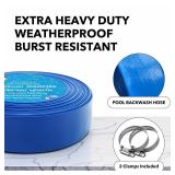 YASHINE 1-1/2*100ft Pool Backwash Hose, Extra Heavy Duty PVC Hose, Weather and Burst Resistant Lay Flat Water Hose, For Swimming Pool Drain, Pool Filter, Sump Pump with 2 Clamp