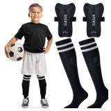 Syhood Soccer Shin Guards and Socks for Toddler Kids Youth, Lightweight Soccer Shin Pads Protective Defender Gear for 3-5, 5-10, 10-15 Years Old Children Teen Boys Girls Sports Game(M Size,Black)
