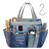 F-color Mesh Shower Caddy Portable - Navy Blue, Upgrade Deeper 7 Pockets Shower Bag Basket Tote for College Dorm Room Toiletry Bathroom Essentials Gym Camp Quick Dry 2 handles with S Hook