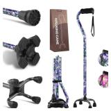 LIXIANG Walking Canes Stablize Women Quad Canes for Seniors & Adults Foldable Adjustable for Men & Women Heavy Duty Freestanding Cane for People with Leg Injuries 3 footings (Violet)