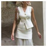 FindThy Womens Cropped Knit Vest V Neck Button Up Solid Color Sleeveless Gilet Tank Tops(4081-Beige-XS-LB)