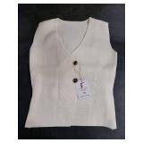FindThy Womens Cropped Knit Vest V Neck Button Up Solid Color Sleeveless Gilet Tank Tops(4081-Beige-XS-LB)
