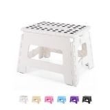 Dyforce Folding Step Stool 9 Inch, Kids Step Stool, Heavy Duty Step Stools for Adults, Compact Foot Stools, Light-Weight Toddler Step Stools for Kitchen, Bathroom, Holds Up to 300 lbs (White)