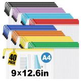 Jumlys Mesh Zipper Pouch Bags, A4 Mesh Bags with Zipper in 8 Color, Waterproof Zipper Pouches for Organization, Plastic Zippers Bag for Classroom & Office, Ideal Back to School Supplies