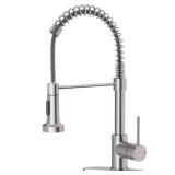 OWOFAN Kitchen Faucet with Pull Down Sprayer Brushed Nickel Stainless Steel 1 Handle Pull Out Spring Sink Faucets 1 Hole Or 3 Hole Dual Function for Farmhouse Camper Laundry Utility Rv Wet Bar