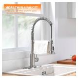 OWOFAN Kitchen Faucet with Pull Down Sprayer Brushed Nickel Stainless Steel 1 Handle Pull Out Spring Sink Faucets 1 Hole Or 3 Hole Dual Function for Farmhouse Camper Laundry Utility Rv Wet Bar