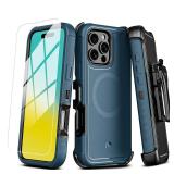 M MYBAT PRO Maverick Series for iPhone 16 Pro Max Case with Belt Clip Holster,[Compatible with Magsafe] w/Screen Protector,Anti-Drop,Shockproof,with 360°Rotating Kickstand,Heavy Duty Protection Blue