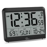 WallarGe Atomic Digital Wall Clock Battery Operated, Self-Setting, Large Display with Temperature, Date, Day of The Week, Silent Wall Mount Digital Clock, 4 Time Zones, DST