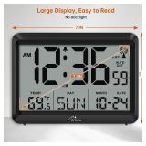 WallarGe Atomic Digital Wall Clock Battery Operated, Self-Setting, Large Display with Temperature, Date, Day of The Week, Silent Wall Mount Digital Clock, 4 Time Zones, DST
