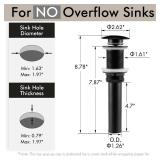 KES Bathroom Sink Drain Without Overflow Vessel Sink Lavatory Vanity Pop Up Drain Stopper Matte Black, All Metal Rustproof Brass and 304 Stainless Steel, S2008D-BK