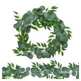 Trimgrace 2 Pack Artificial Eucalyptus Garland Each 6.5 FT Faux Greenery Garland for Wedding Mantle Table Runner DIY Garlands Decor