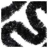 Gloreyan 33FT Black Christmas Tinsel Garland Metallic Twist Foil Tinsel Garland Shiny Hanging Decorations for Halloween Xmas Tree Decoration Wedding Party Supplies